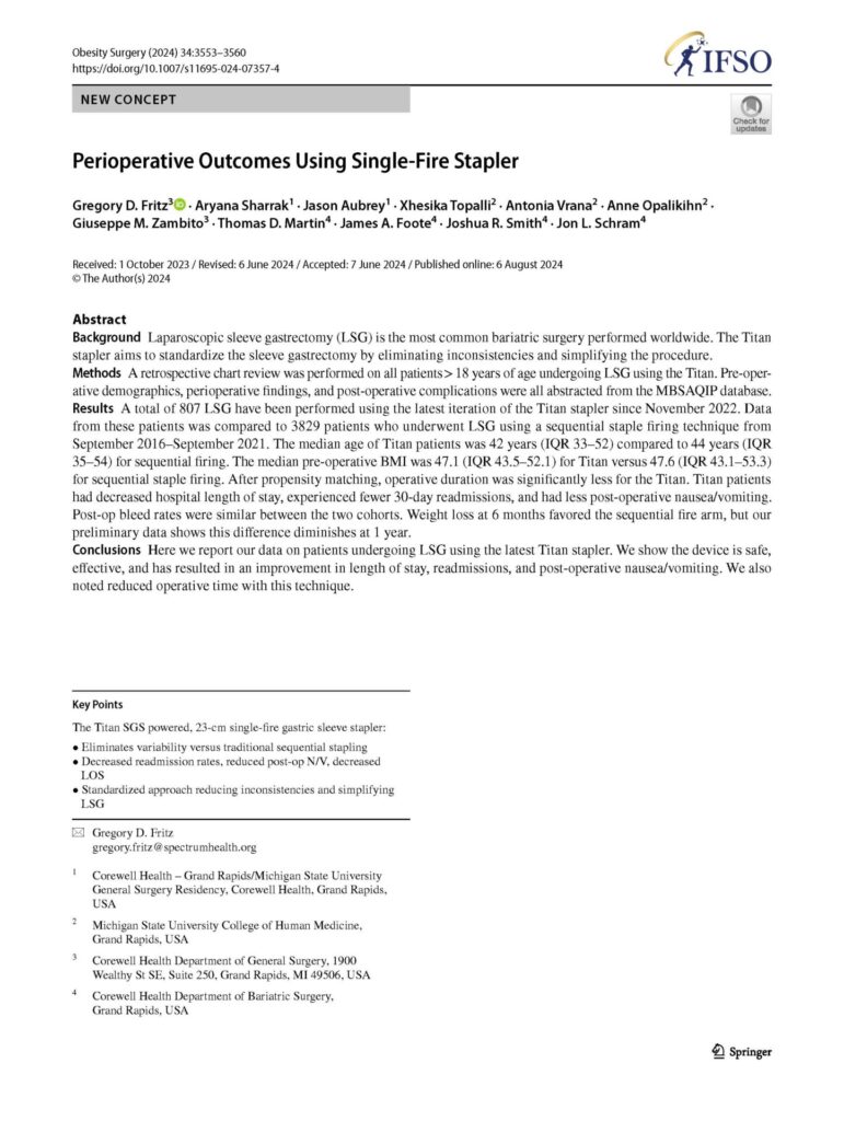 Perioperative Outcomes Using Single‑Fire Stapler